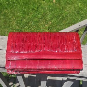 Vintage Red Eelskin Leather Clutch Purse